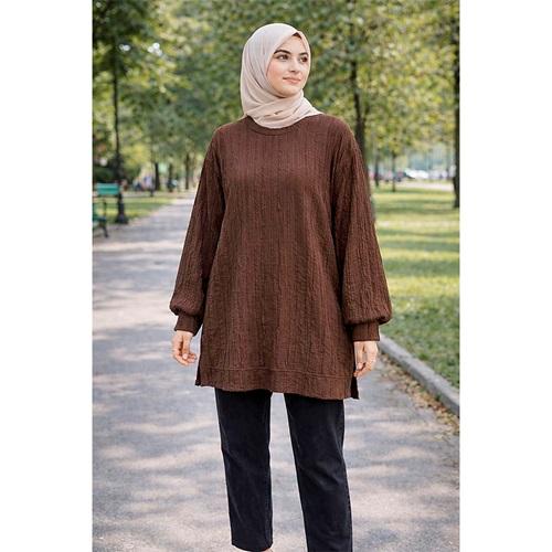 Nisanur Bayan Fırfırlı Sıfır Yaka Uzun Kol Tunik M-2XL