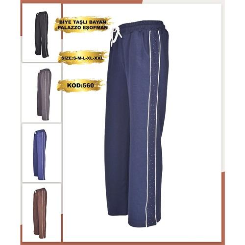 Yılmazcan BE 560 Bayan Palazzo Yan Taş Biyeli Bol Paça Eşofman Alt S-2XL