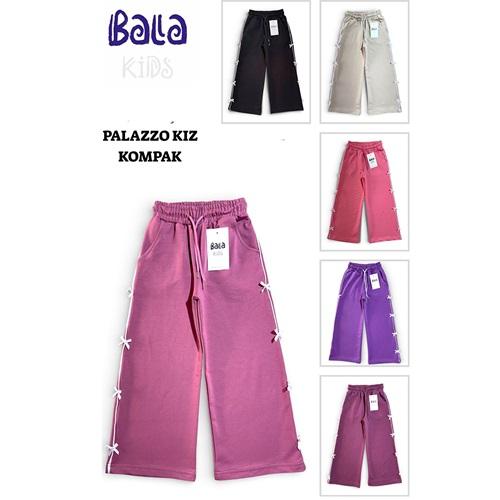 Bala 0795 Kız Çocuk Palazzo Yan Kıl Biyeli Fiyonklu Eşofman Alt 9-12 Yaş