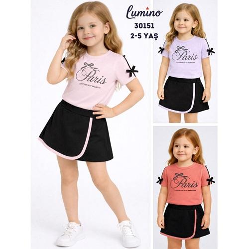 Lumino 30151 Kız Çocuk Penye Simli Paris Baskılı Takım 2-5 Yaş