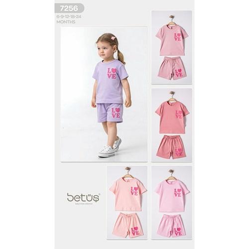 Betüş Bebe 7256 Kız Bebe Penye Love Baskılı Şortlu Takım 6-18 Ay