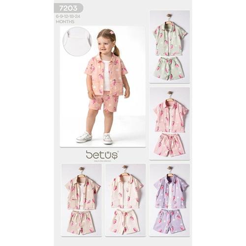 Betüş Bebe 7203 Kız Bebe Müslin Çilek Baskılı Şortlu Takım 6-18 Ay