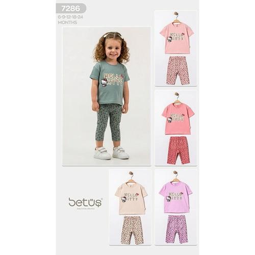Kids Wear 7286 Kız Bebe Penye Hello Kity Baskılı Taytlı Takım 6-18 Ay