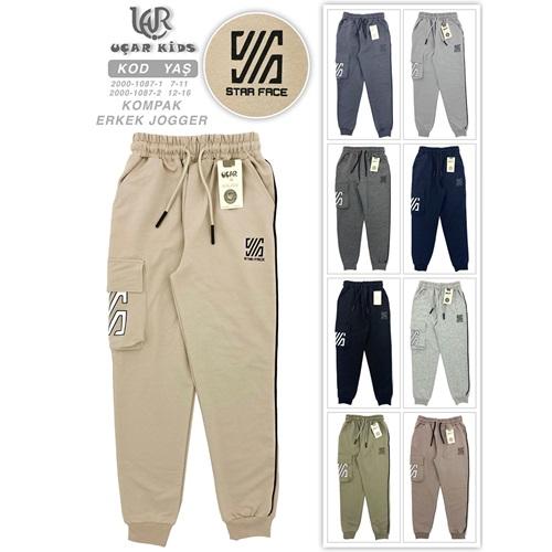 Uçar 1087-2 Erkek Çocuk Kompak Star Face Baskılı Biyeli Ribana Paça Uzun Eşofman Alt 12-16 Yaş