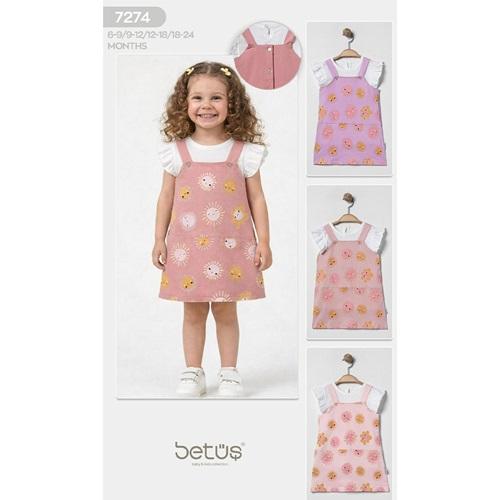 Betüş Bebe 7274 Kız Bebe Penye Güneş Baskılı Slopet Elbise 6-18 Ay