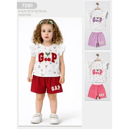Kids Wear 7281 Kız Bebe Penye Süzine Gap Nakışlı Şortlu Takım 6-18 Ay