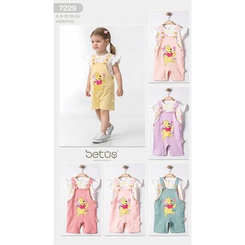 Kids Wear 7229 Kız Bebe Penye Winnie The Pooh Baskılı Slopet Tulum 6-18 Ay