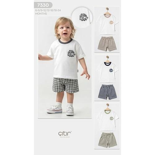 Çıtır Kids 7330 Erkek Bebe Penye Sun Is Cool Baskılı Şortlu Takım 6-18 Ay