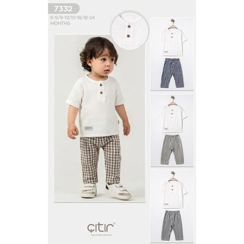 Çıtır Kids 7332 Erkek Bebe Müslin Pitikare Şortlu Takım 6-18 Ay
