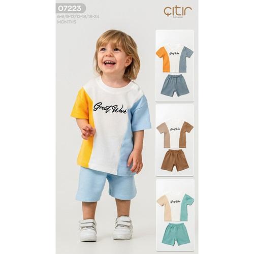Çıtır Kids 7223 Erkek Bebe Penye Waffle Kumaş Nakışlı Şortlu Takım 6-18 Ay