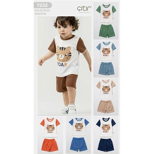 Çıtır Kids 7232 Erkek Bebe Penye Sevimli Aslan Nakışlı Şortlu Takım 6-18 Ay