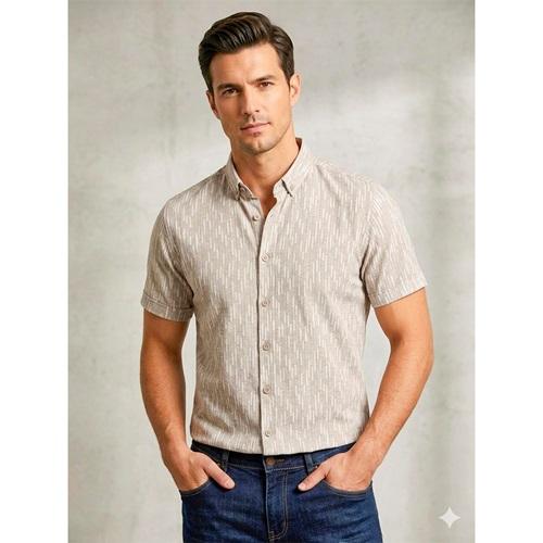 By Alaz 433 Erkek Jakar Kumaş Düğmeli Kısa Kol Gömlek S-2XL