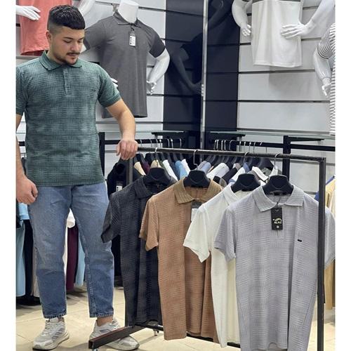 By Alaz 351 Erkek Jakar Kumaş Armalı Yakalı Tişört S-2XL