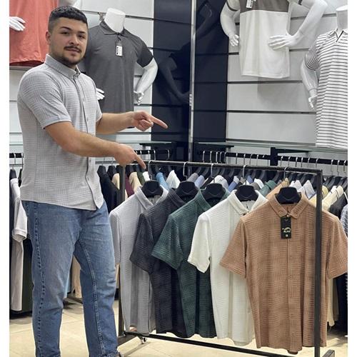 By Alaz 342 Erkek Jakar Kumaş Düğmeli Kısa Kol Gömlek S-2XL