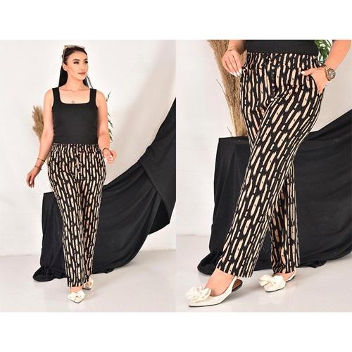 Elit Lıfe 301 Bayan Battal Reaktif Desenli Bol Paça Cepsiz Tek Alt 3XL-7XL