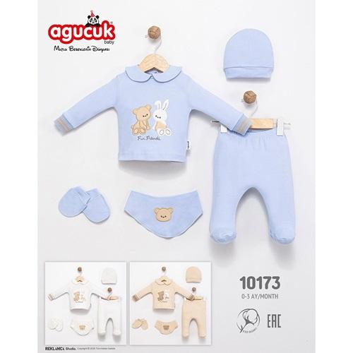 Agucuk Baby 10173 Kız Bebe Penye Sevimli Ayıcık &Tavşan Nakışlı Patikli Takım 0-3 Ay