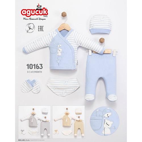 Agucuk Baby 10163 Erkek Bebe Penye Sevimli Ayıcık Nakışlı Patikli Takım 0-3 Ay