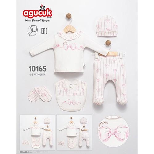 Agucuk Baby 10165 Kız Bebe Penye Kurdela Baskılı Patikli Takım 0-3 Ay