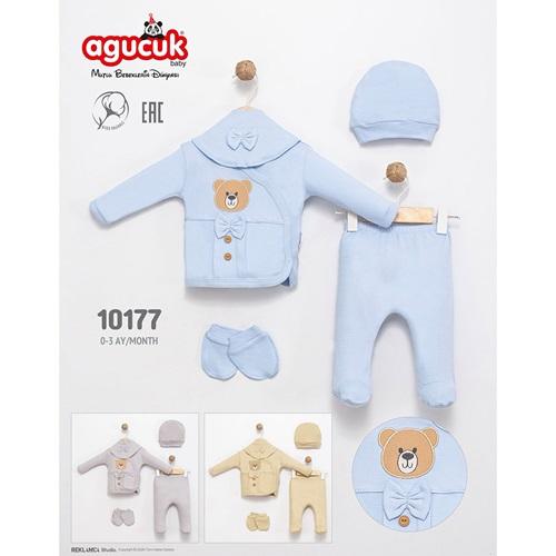 Agucuk Baby 10177 Kız Bebe Penye Sevimli Ayıcık Nakışlı Patikli Takım 0-3 Ay