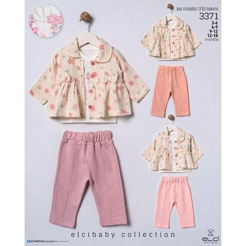 Elci 3271 Kız Bebe Penye Çiçek Baskılı 3 Lü Takım 3-18 Ay