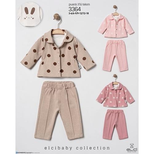 Elci 3364 Kız Bebe Penye Puantiyeli 3 Lü Takım 3-18 Ay