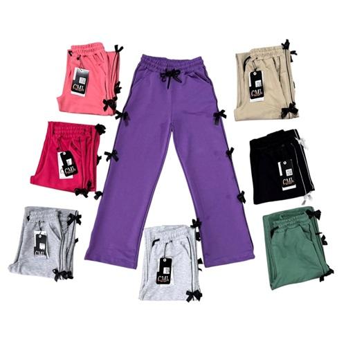 Cml A1266-1 Kız Çocuk Kompak Kıl Biyeli Kurdaleli Yan Cepli Geniş Paça Eşofman Alt 5-8 Yaş