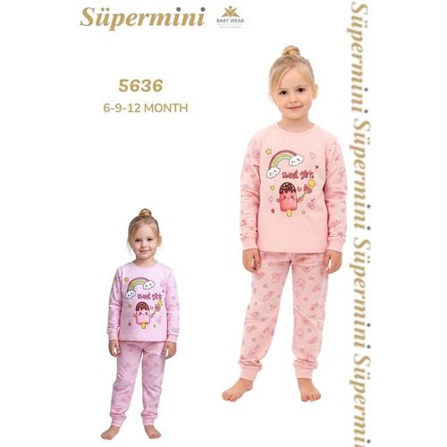 Süpermini 5636 Kız Bebe Penye Sweat Dondurma Baskılı Takım 6-12 Ay