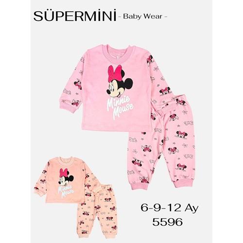 Süpermini 5596 Kız Bebe Penye Minnie Mouse Baskılı Takım 6-12 Ay