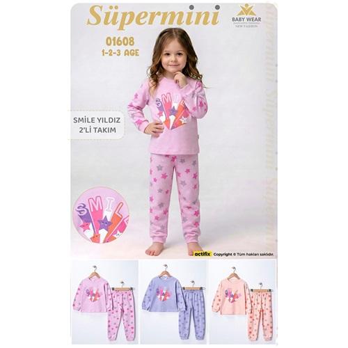Süpermini 1608 Kız Çocuk Penye Smıle Yıldız Baskılı Takım 1-3 Yaş