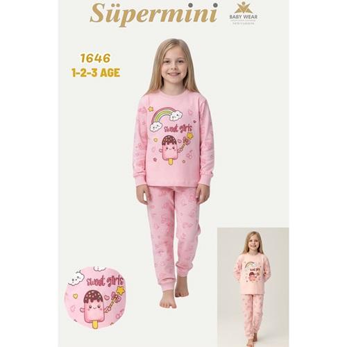 Süpermini 1646 Kız Çocuk Penye Sweat Dondurma Baskılı Takım 1-3 Yaş