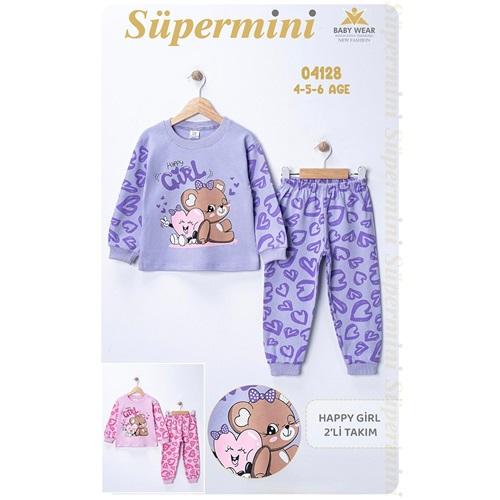 Süpermini 4128 Kız Çocuk Penye Happy Gırl Baskılı Takım 4-6 Yaş