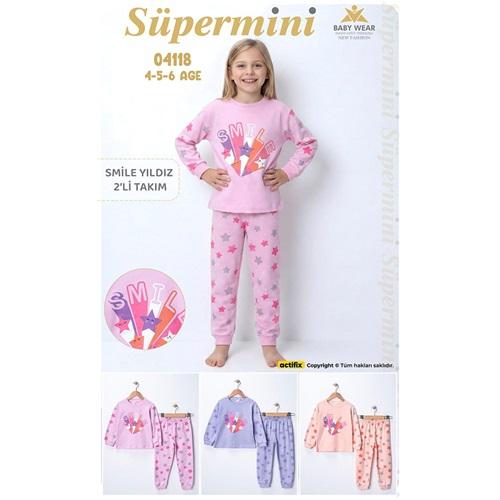 Süpermini 4118 Kız Çocuk Penye Smıle Yıldız Baskılı Takım 4-6 Yaş