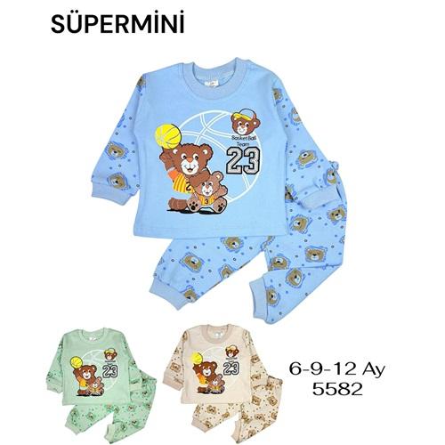 Süpermini 5582 Erkek Bebe Penye Sevimli Basketbolcu Ayıcıklar Baskılı Takım 6-12 Ay