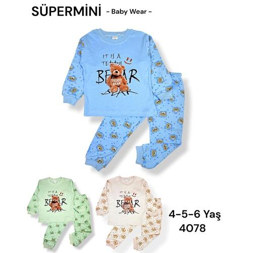 Süpermini 4078 Erkek Çocuk Penye Sevimli Ayıcık Teddy Baskılı Takım 4-6 Yaş