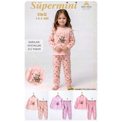 Süpermini 1612 Kız Çocuk Penye Sevimli Ayıcıklar Baskılı Takım 1-3 Yaş