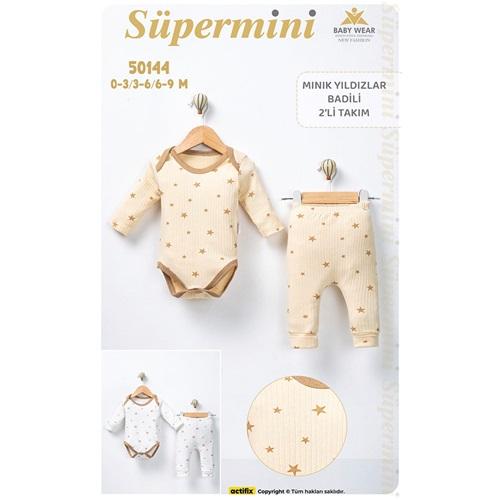 Süpermini 50144 Bebe Penye Küçük Yıldızlar Baskılı Çıtçıtlı Badili Takım 3-9 Ay