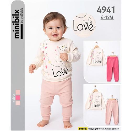Bilkon Baby 4941 Kız Bebe Penye Raporlu Love Baskılı Takım 6-18 Ay