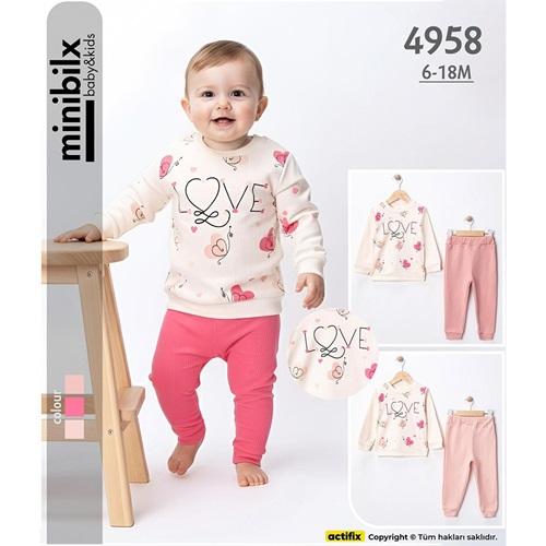 Bilkon Baby 4958 Kız Bebe Penye Raporlu Kalpli Love Baskılı Takım 6-18 Ay