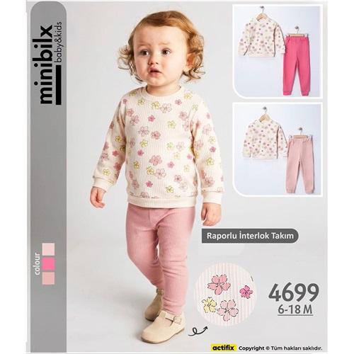 Bilkon Baby 4699 Kız Bebe Penye Raporlu Çiçek Baskılı Takım 6-18 Ay