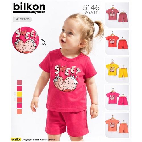 Bilkon Baby 5146 Kız Bebe Penye Çilek Baskılı Takım 9-24 Ay