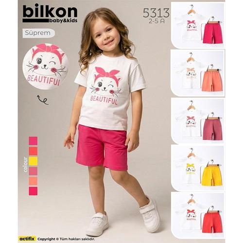 Bilkon Baby 5313 Kız Çocuk Sevimli Kedi Baskılı Şortlu Takım 2-5 Yaş