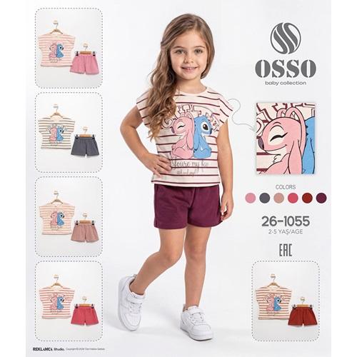 Osso 1055 Kız Çocuk Penye Sevimli Karakter Baskılı Şortlu Takım 2-5 Yaş