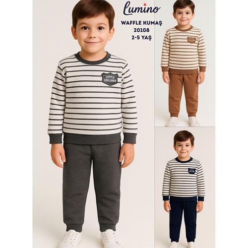 Lumino 20108 Erkek Çocuk Waffle Çizgili Takım 2-5 Yaş