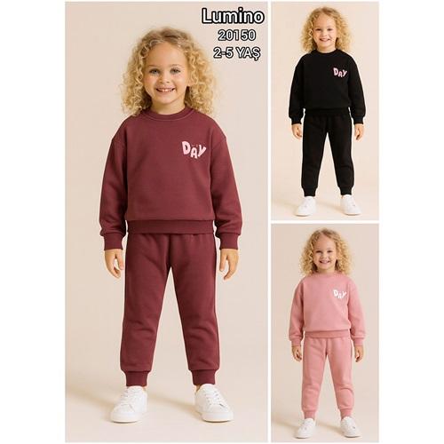 Lumino 20150 Kız Çocuk Penye Nice Day Baskılı Takım 2-5 Yaş
