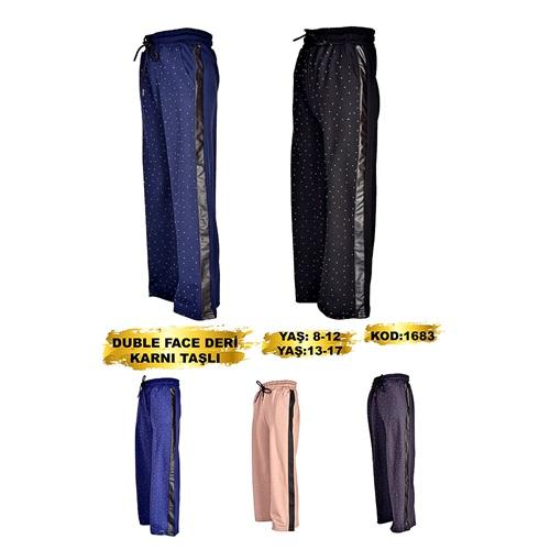 Yılmazcan 1683-1 Kız Çocuk Oysho Full Taşlı Yan Deri Palazzo Eşofman Alt 8-12 Yaş
