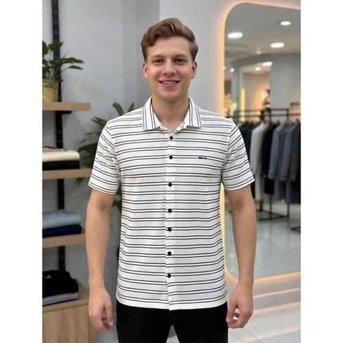 Strongx G0068 Erkek 2 Çizgili Delikli Strongx Enjeksiyon Baskılı Kısa Kol Gömlek S-2XL