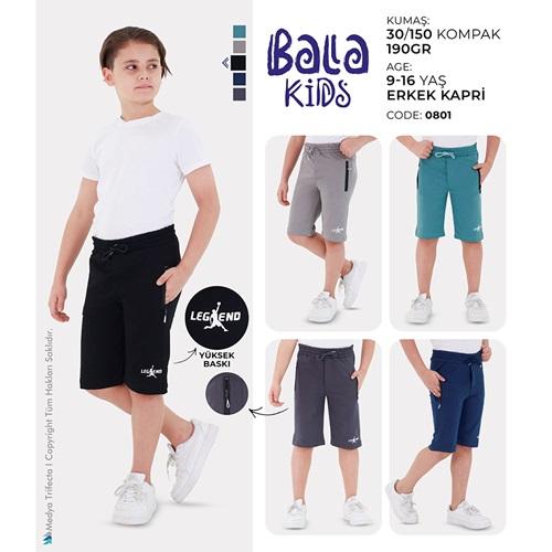 Bala Kids 0801 Erkek Çocuk Kompak Penye Legend Baskılı Öpücük Flato Şort 9-12 Yaş