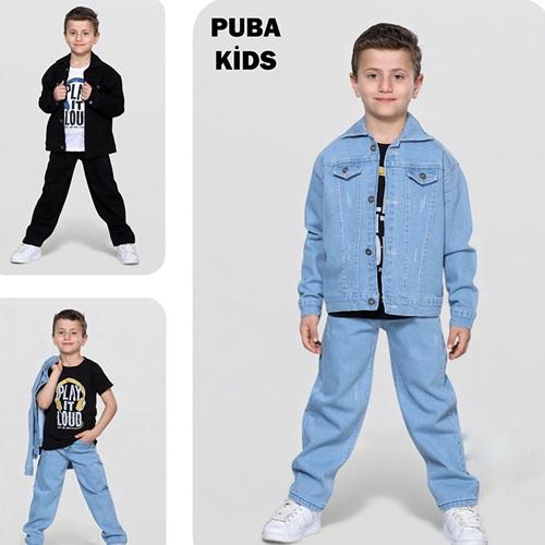 Puba 27504-2 Erkek Çocuk Cotton Cepli 3lü Klasik Kot Takım 8-12 Yaş