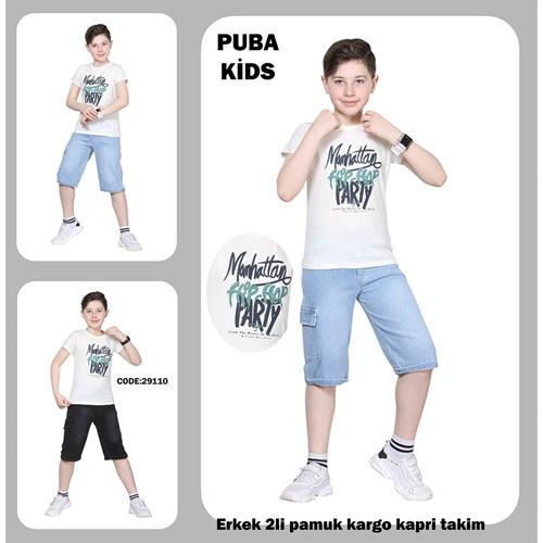 Puba 29113-1 Erkek Çocuk Penye Party Baskılı Kapri Takım 3-7 Yaş