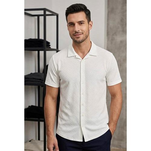 Strongx G0071 Erkek Fantazi Delikli Yakalı Kısa Kol Gömlek S-2XL